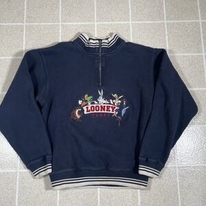 Vintage Looney Tunes Pull Over Sweatshirt Size XS Warner Bros Quarter Zip 1/4